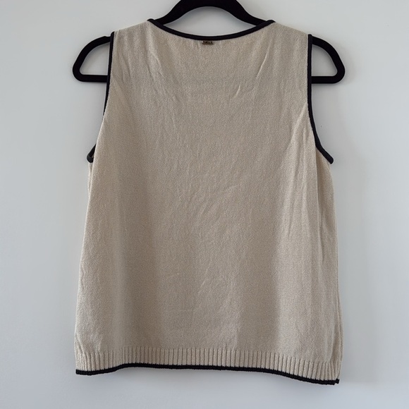 St. John Sport Knit Shell Tank M Cream and Navy - Picture 3 of 4